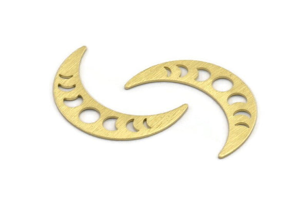 Brass Moon Blank, 10 Textured Raw Brass Moon Phases Stamping Blanks (36x9x0.80mm) M01454