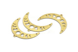 Brass Moon Charm, 10 Textured Raw Brass Moon Phases Charms With 1 Loop And 2 Holes (36x12x0.80mm) M01455