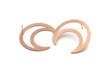 Rose Gold Moon Earring, 2 Rose Gold Plated Textured Brass Moon Stud Earrings (42x16x0.80mm) M073 A1549 Q1046