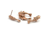 Rose Gold Fish Earring, 4 Rose Gold Plated Brass Koi Fish Stud Earrings, Jewelry Supplies, Findings (24x8mm) N0422 A1205