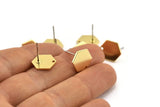 Brass Hexagon Earring, 10 Raw Brass Hexagon Stud Earrings With 1 Hole (11x1mm) D0714 A1940