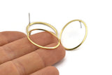 Brass Oval Earring, 12 Raw Brass Oval Stud Earrings (28x21x1mm) A1706 A1938