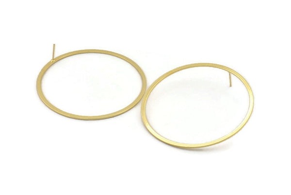 Gold Circle Earring, 2 Gold Plated Brass Circle Stud Earrings (70x2x1mm) D1294 A1253 Q1009