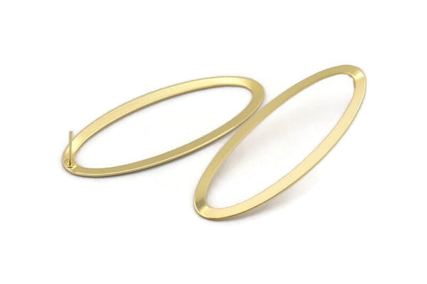 Gold Ellipse Earring, 4 Gold Plated Brass Ellipse Stud Earrings (59x24x0.70mm) B0254 A1173 Q1023