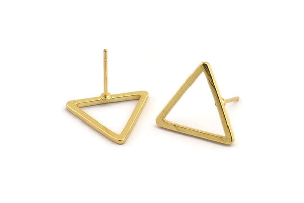 Gold Triangle Earring, 6 Gold Plated Brass Triangle Stud Earrings (17x1.2mm) D0108 A1127 H0382