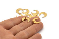 Altın Ay Takıları, 2 Delikli 12 Altın Kaplama Pirinç Hilal Ay Takısı, Bulgular (14x13,5x5x0,8 mm) BS 2367 Q1095
