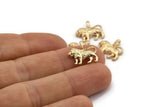 Gold Lion Charm, 4 Gold Plated Brass Lion Charms With 1 Loop (15.5x13.5x2.7mm) BS 2051
