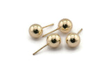 Gold Ball Earring, 2 Gold Plated Brass Ball Stud Earrings (10mm) Bs 1073--n0559