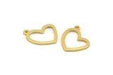 Gold Heart Charm, 6 Gold Plated Brass Heart Charms With 1 Loop (16x14x1mm) M950