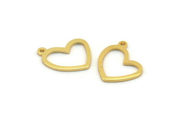 Gold Heart Charm, 6 Gold Plated Brass Heart Charms With 1 Loop (16x14x1mm) M950