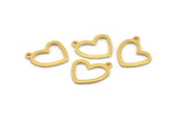 Gold Heart Charm, 6 Gold Plated Brass Heart Charms With 1 Loop (16x14x1mm) M950
