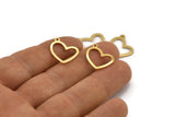 Gold Heart Charm, 6 Gold Plated Brass Heart Charms With 1 Loop (16x14x1mm) M950