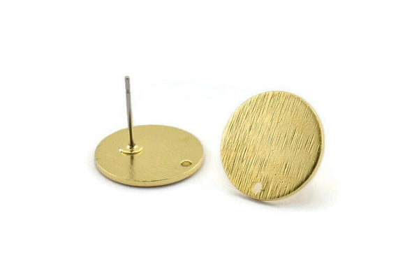 Brass Round Earring, 6 Textured Raw Brass Round Stud Earrings With 1 Hole (15x1mm) E126 A2045