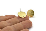 Brass Round Earring, 6 Textured Raw Brass Round Stud Earrings With 1 Hole (15x1mm) E126 A2045