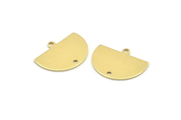 Semi Circle Charm, 12 Raw Brass Half Moon Charms With 1 Loop And 1 Hole, Stamping Blank (22x17x0.70mm) M01552
