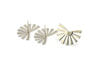 Silver Sun Earring, 4 Silver Tone Brass Rising Sun Flag Stud Earrings (25x17x0.60mm) D945 A1244  Q0487