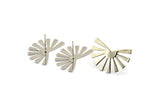 Silver Sun Earring, 4 Silver Tone Brass Rising Sun Flag Stud Earrings (25x17x0.60mm) D945 A1244  Q0487