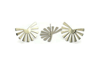 Silver Sun Earring, 4 Silver Tone Brass Rising Sun Flag Stud Earrings (25x17x0.60mm) D945 A1244  Q0487