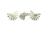 Silver Sun Earring, 4 Silver Tone Brass Rising Sun Flag Stud Earrings (25x17x0.60mm) D945 A1244  Q0487