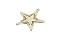 Silver Star Charm, 10 Antique Silver Plated Brass Star Charms with 1 Loop (29x30mm) D0062