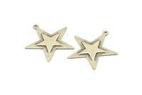 Silver Star Charm, 10 Antique Silver Plated Brass Star Charms with 1 Loop (29x30mm) D0062