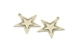 Silver Star Charm, 10 Antique Silver Plated Brass Star Charms with 1 Loop (29x30mm) D0062
