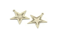 Silver Star Charm, 10 Antique Silver Plated Brass Star Charms with 1 Loop (29x30mm) D0062
