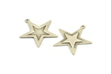Silver Star Charm, 10 Antique Silver Plated Brass Star Charms with 1 Loop (29x30mm) D0062