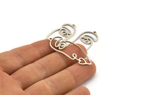 Silver Face Charm, 6 Antique Silver Plated Brass Face Charms With 1 Loop (41x16x1mm) D0627