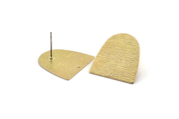 D Shaped Earring, 8 Textured Raw Brass D Shaped Stud Earrings (20x20x0.50mm) D0698 A2090