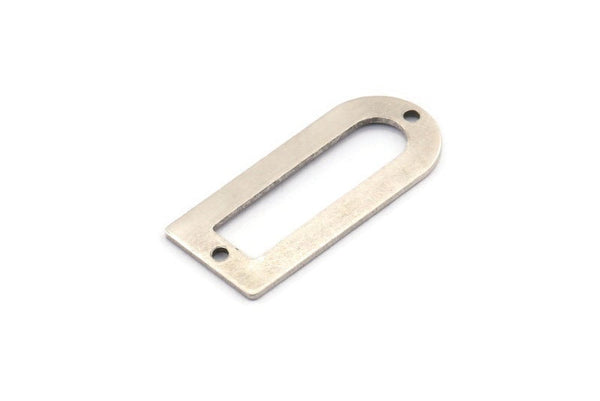 D Shape Charm - 8 Antique Silver Plated Brass D Shape Connectors With 2 Holes, Pendants (30x13x0.80mm) M071