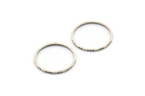 Silver Circle Connectors, 24 Textured Antique Silver Plated Brass Circle Connectors (17x0.8x0.9mm) BS 2324
