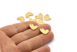Gold Heart Charm, 6 Gold Plated Brass Heart Charms With 1 Hole (14x11x1mm) M855
