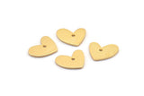 Gold Heart Charm, 6 Gold Plated Brass Heart Charms With 1 Hole (14x11x1mm) M856