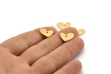 Gold Heart Charm, 6 Gold Plated Brass Heart Charms With 1 Hole (14x11x1mm) M856