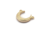 Gold Moon Charm, Textured Gold Plated Brass Horn Charms With 2 Loops, Pendant, Jewelry Finding (19x6x4.40mm) N0168