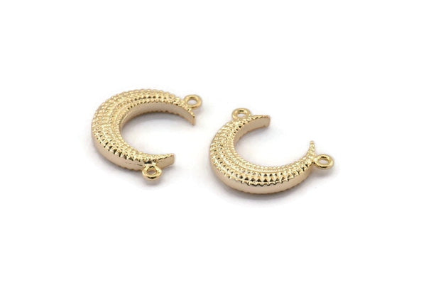 Gold Moon Charm, Textured Gold Plated Brass Horn Charms With 2 Loops, Pendant, Jewelry Finding (19x6x4.40mm) N0168