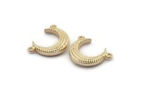 Gold Moon Charm, Textured Gold Plated Brass Horn Charms With 2 Loops, Pendant, Jewelry Finding (19x6x4.40mm) N0168