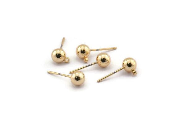 Gold Ball Earring, 4 Gold Plated Brass Ball Stud Earrings (6mm) BS 1731 H0585