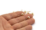 Gold Ball Earring, 4 Gold Plated Brass Ball Stud Earrings (6mm) BS 1731 H0585