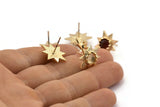 Gold Flower Earring, 2 Gold Plated Brass Flower Stud Earrings - Pad Size 6mm (16mm) N1446