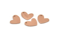Rose Gold Heart Charm, 6 Rose Gold Plated Brass Heart Charms With 1 Hole (14x11x1mm) M855