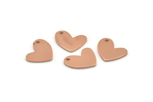 Rose Gold Heart Charm, 6 Rose Gold Plated Brass Heart Charms With 1 Hole (14x11x1mm) M855