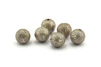 Silver Ball Bead, 12 Antique Silver Plated Brass Spacer Beads, Findings (10mm) D1233