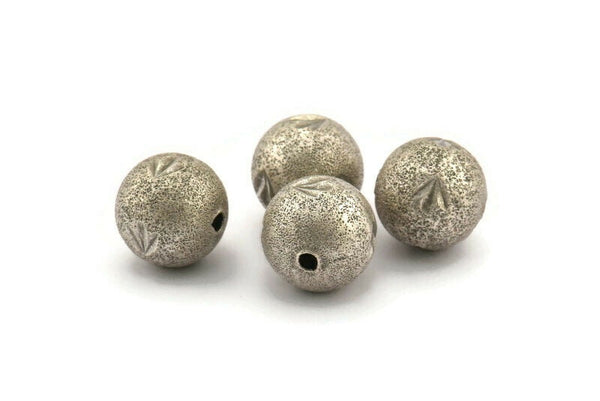 Silver Ball Bead, 10 Antique Silver Plated Brass Spacer Beads, Findings (12mm) D1253 H1372