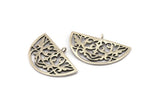 Silver Ethnic Pendant, 4 Antique Silver Plated Brass Semi Circle Pendants With 1 Loop (37x23x1mm) E661