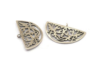 Silver Ethnic Pendant, 4 Antique Silver Plated Brass Semi Circle Pendants With 1 Loop (37x23x1mm) E661