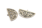 Silver Ethnic Pendant, 4 Antique Silver Plated Brass Semi Circle Pendants With 1 Loop (37x23x1mm) E661