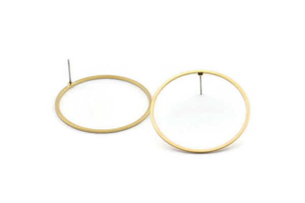 Brass Circle Earring, 10 Raw Brass Circle Stud Earrings (35x1x1mm) Bs 1087 A1757
