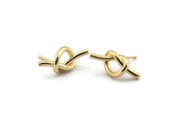 Gold Knot Earring, 4 Gold Plated Brass Knot Stud Earrings (19x8mm) D1309